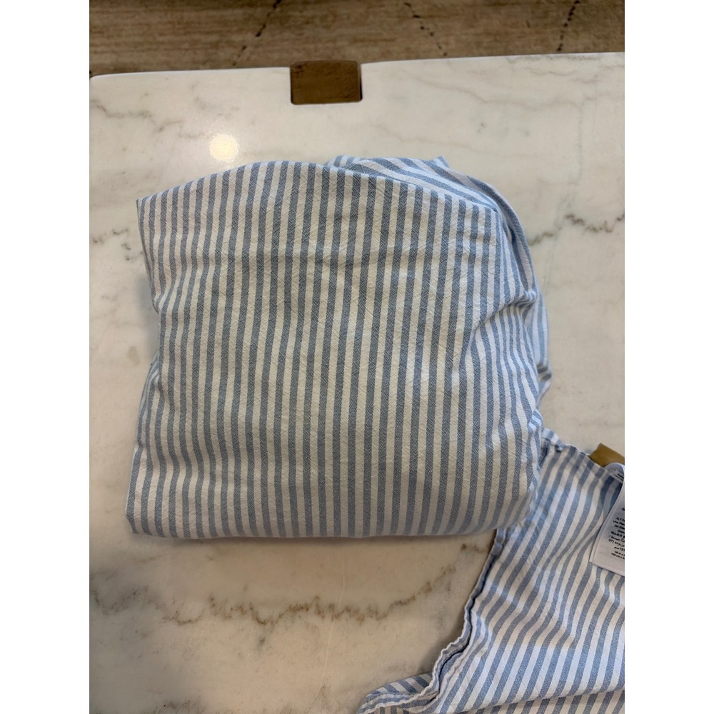 Pottery Barn Teen Washed Cotton Ruffle Stripe Twin XL Sheet Set Blue White